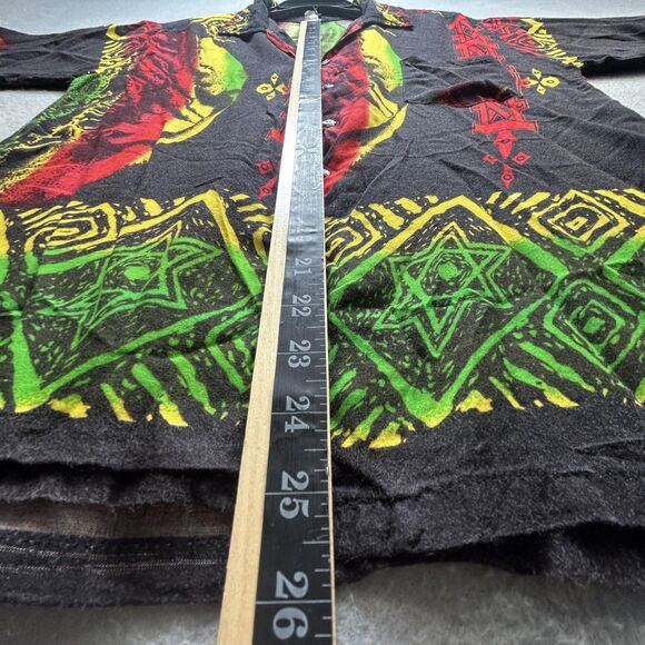 Vintage Bob Marley Shirt Mens Medium Rasta Reggae Rayon Button Allover Print Blk - Picture 7 of 9